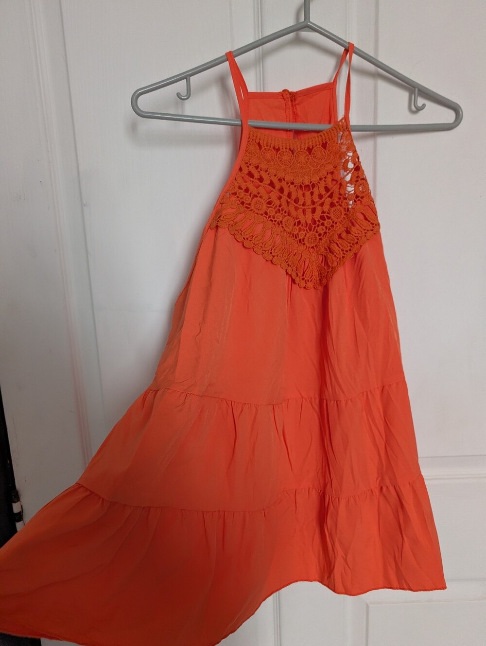 Bright Crochet Yoke Orange Summer Tank Top 1XL